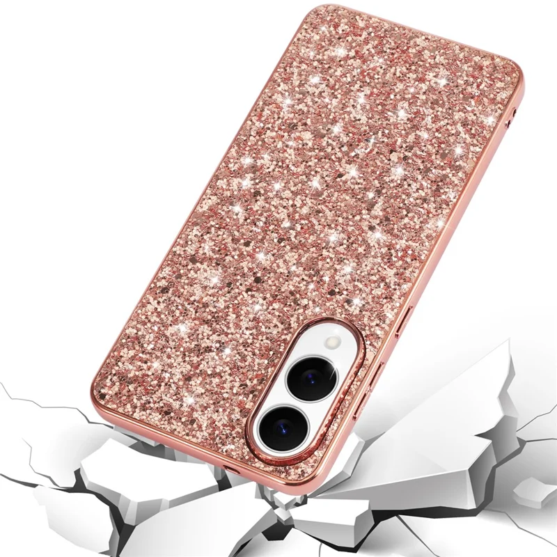 Capa para Samsung Galaxy S25 Edge em TPU + PC com Glitter Brilhante para Parte Traseira do Telefone - Dourado Rosado