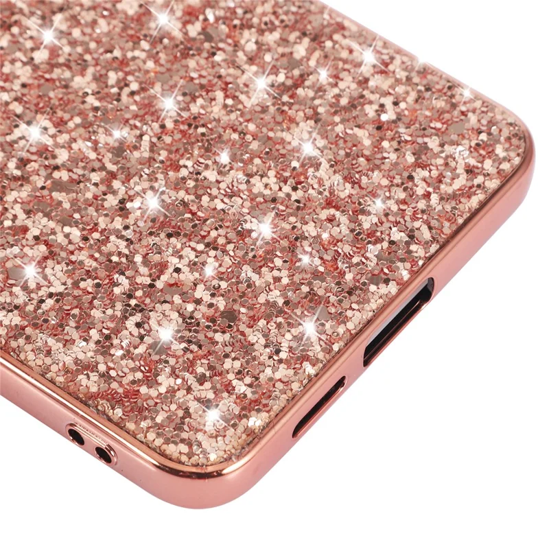 Capa para Samsung Galaxy S25 Edge em TPU + PC com Glitter Brilhante para Parte Traseira do Telefone - Dourado Rosado
