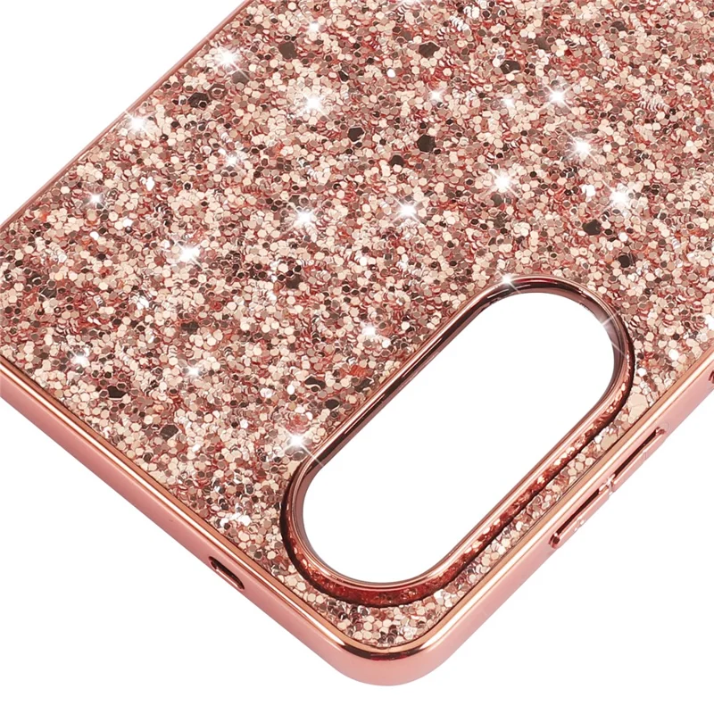 Capa para Samsung Galaxy S25 Edge em TPU + PC com Glitter Brilhante para Parte Traseira do Telefone - Dourado Rosado