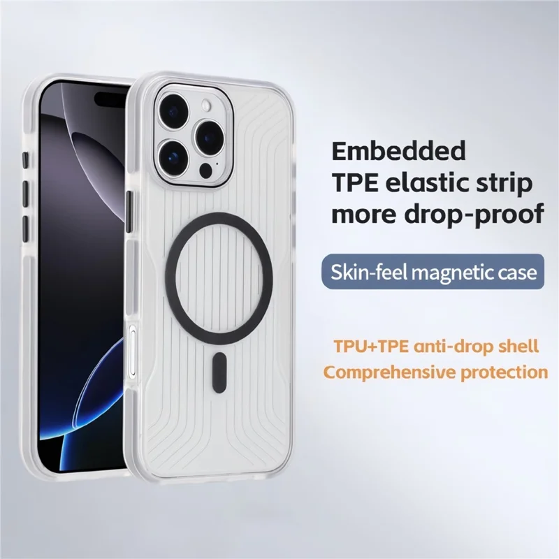 For iPhone 16 Pro Max Magnetic Case TPU PC TPE Shockproof Phone Back Cover - Transparent Black