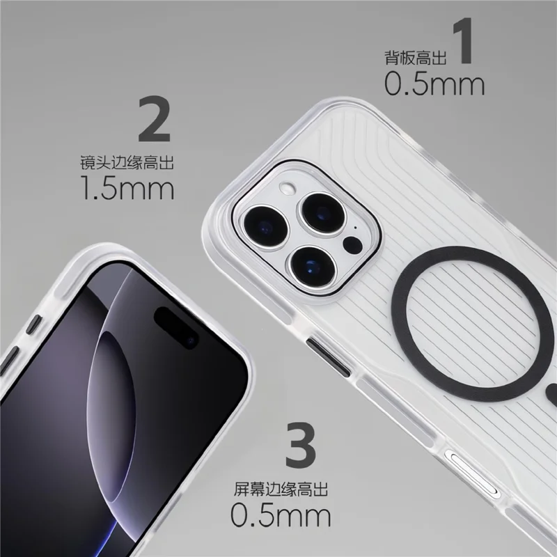 For iPhone 16 Pro Max Magnetic Case TPU PC TPE Shockproof Phone Back Cover - Transparent Black