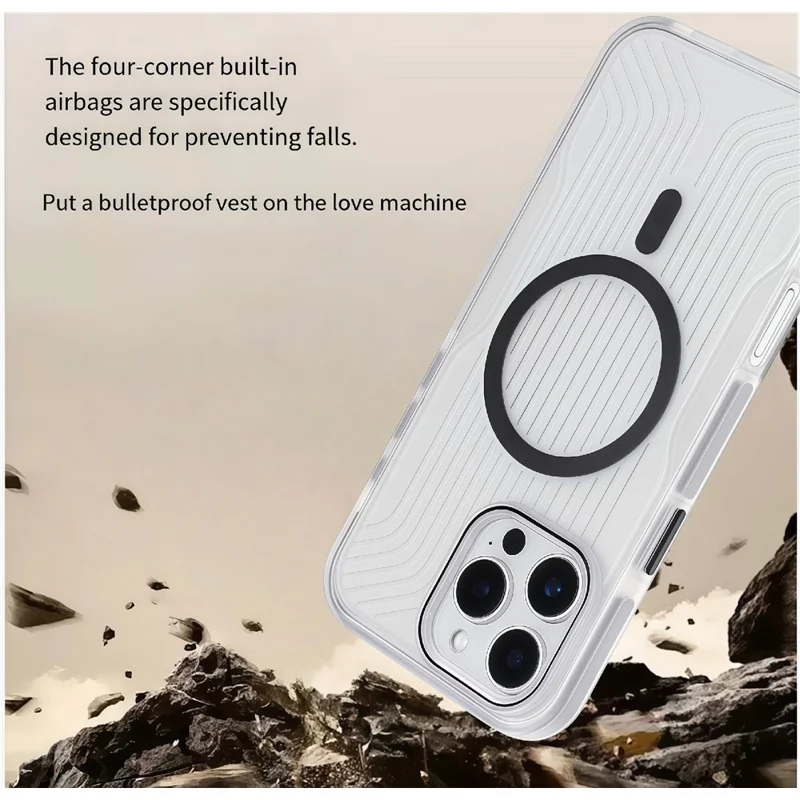 For iPhone 16 Pro Max Magnetic Case TPU PC TPE Shockproof Phone Back Cover - Transparent Black