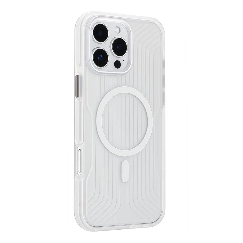 For iPhone 16 Pro Max Magnetic Case TPU PC TPE Shockproof Phone Back Cover - Transparent White