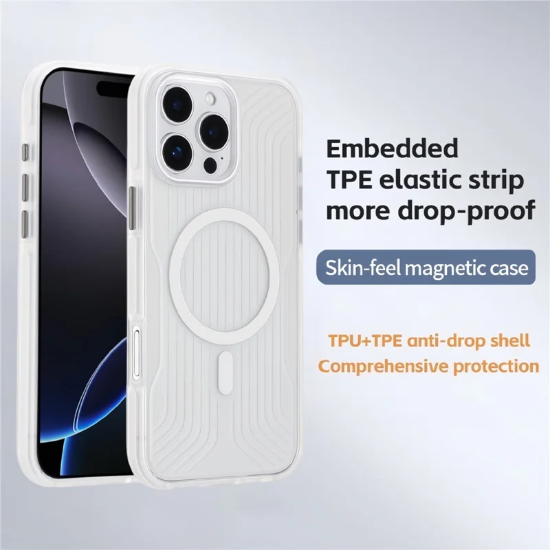 For iPhone 16 Pro Max Magnetic Case TPU PC TPE Shockproof Phone Back Cover - Transparent White