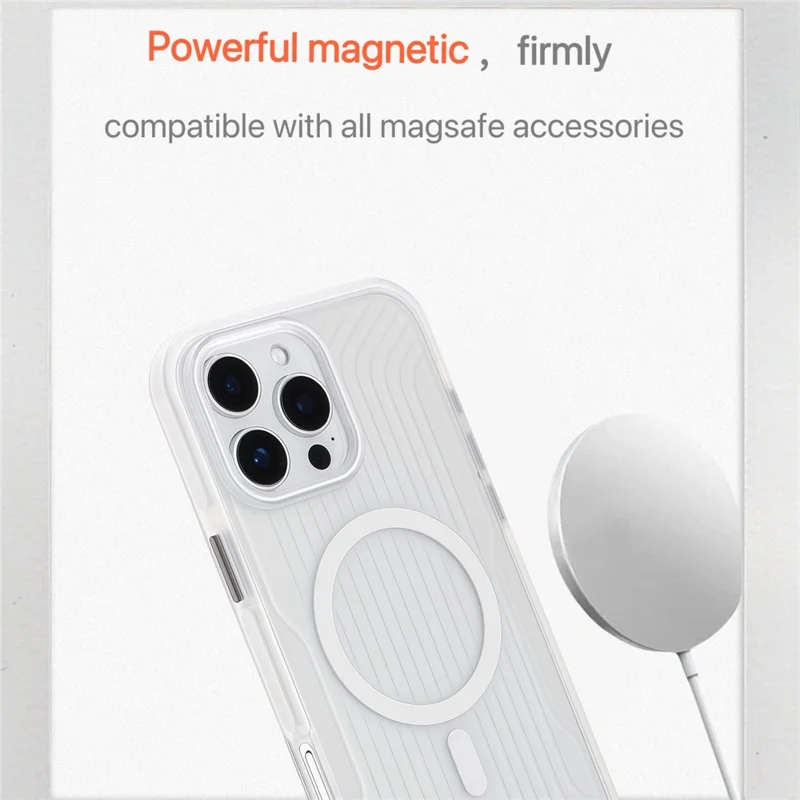 For iPhone 16 Pro Max Magnetic Case TPU PC TPE Shockproof Phone Back Cover - Transparent White