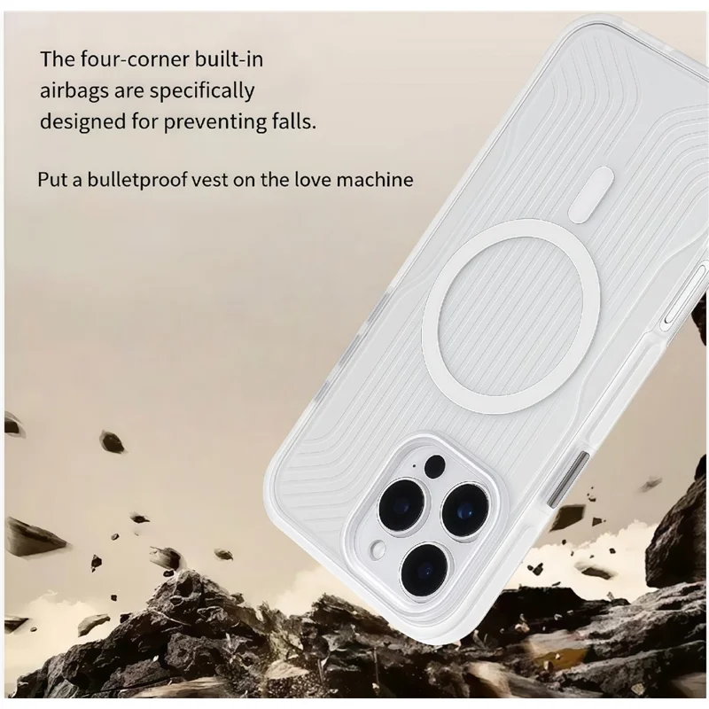 For iPhone 16 Pro Max Magnetic Case TPU PC TPE Shockproof Phone Back Cover - Transparent White