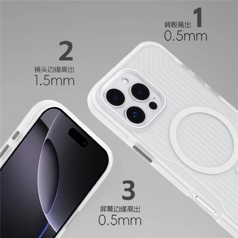 For iPhone 16 Pro Max Magnetic Case TPU PC TPE Shockproof Phone Back Cover - Transparent White