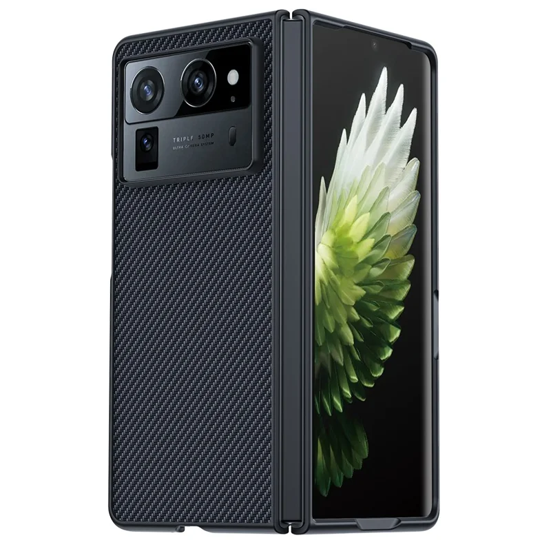 For TECNO Phantom V Fold2 Case Carbon Fiber Texture Leather + PC Anti-Drop Folding Phone Cover - Black