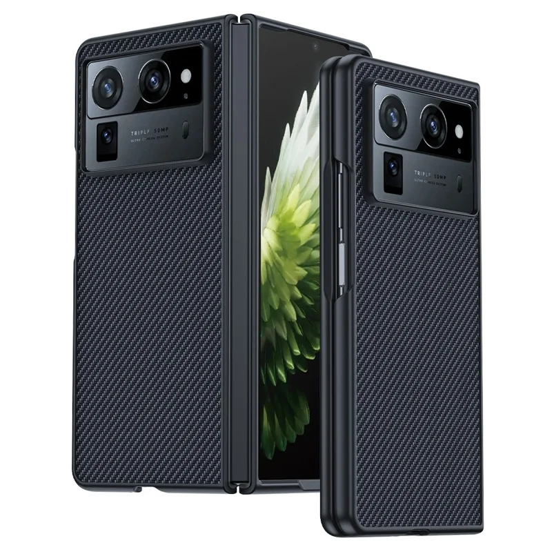 For TECNO Phantom V Fold2 Case Carbon Fiber Texture Leather + PC Anti-Drop Folding Phone Cover - Black