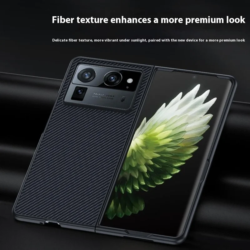 For TECNO Phantom V Fold2 Case Carbon Fiber Texture Leather + PC Anti-Drop Folding Phone Cover - Black
