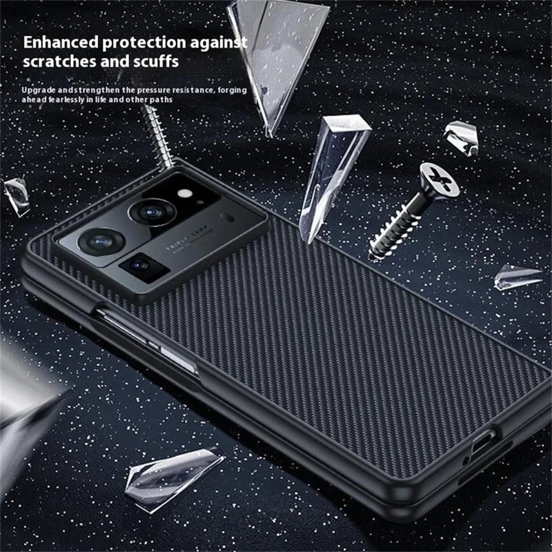For TECNO Phantom V Fold2 Case Carbon Fiber Texture Leather + PC Anti-Drop Folding Phone Cover - Black