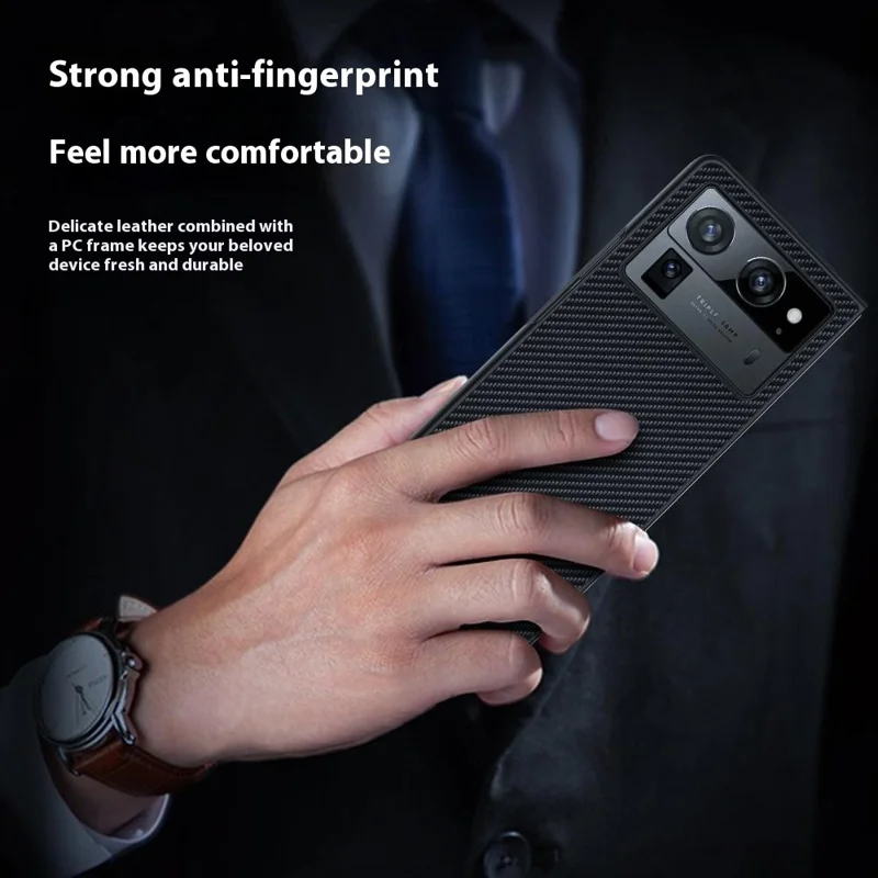 For TECNO Phantom V Fold2 Case Carbon Fiber Texture Leather + PC Anti-Drop Folding Phone Cover - Black