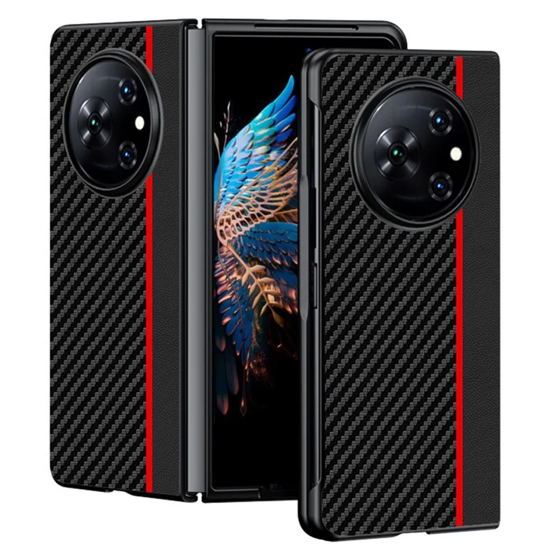 For TECNO Phantom V Fold Case Carbon Fiber Texture Leather + PC Anti-Drop Folding Phone Cover - Black / Red