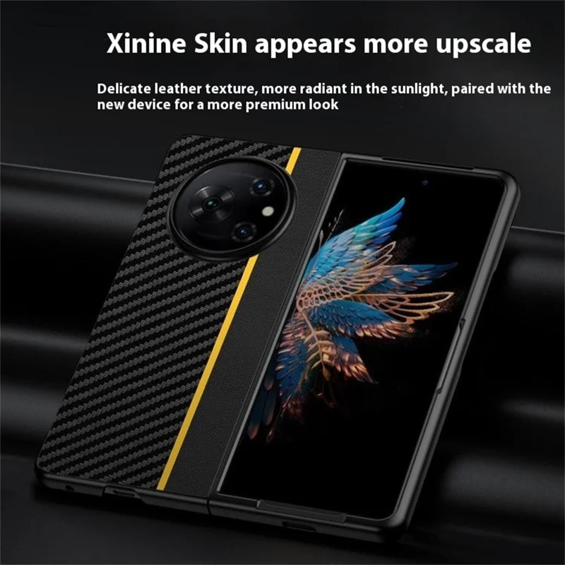 For TECNO Phantom V Fold Case Carbon Fiber Texture Leather + PC Anti-Drop Folding Phone Cover - Black / Red