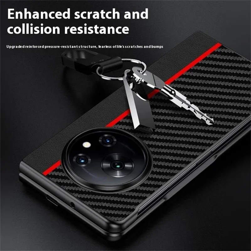 For TECNO Phantom V Fold Case Carbon Fiber Texture Leather + PC Anti-Drop Folding Phone Cover - Black / Red