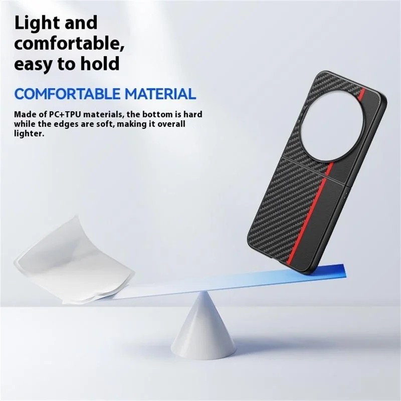Cover per TECNO Phantom V Flip con Texture in Fibra di Carbonio, Pelle + PC Antiurto Pieghevole - Nero / Rosso
