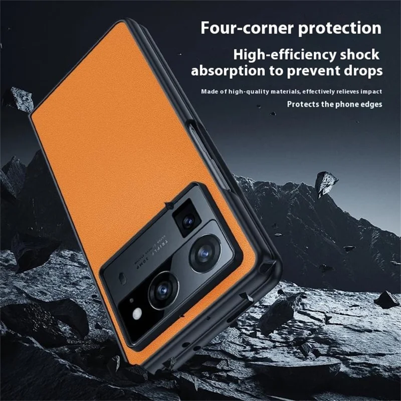Cover in pelle PU per TECNO Phantom V Fold2 - Custodia anti-caduta con rivestimento PC pieghevole - Arancione