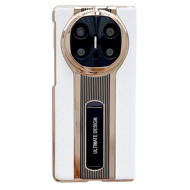 Pour Huawei Mate X6 Étui avec Support en Cuir + PC Coque de Protection pour Téléphone - Blanc