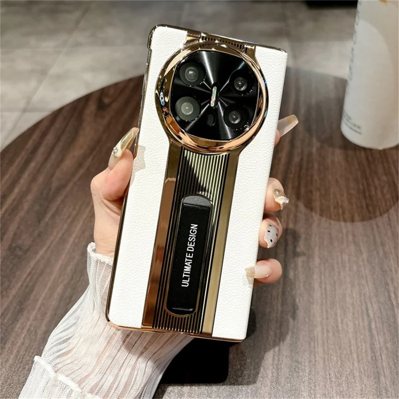 Pour Huawei Mate X6 Étui avec Support en Cuir + PC Coque de Protection pour Téléphone - Blanc