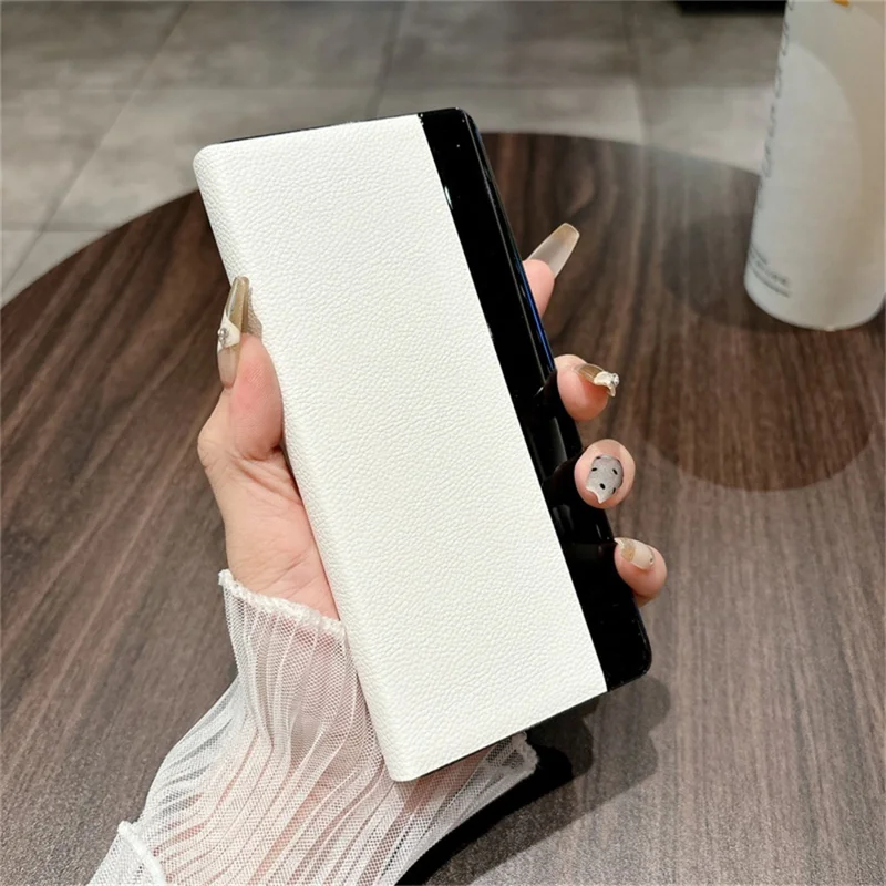Pour Huawei Mate X6 Étui avec Support en Cuir + PC Coque de Protection pour Téléphone - Blanc