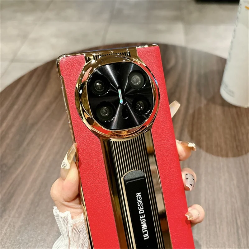 Pour Huawei Mate X6 Étui avec Support en Cuir + PC Coque de Protection pour Téléphone - Blanc