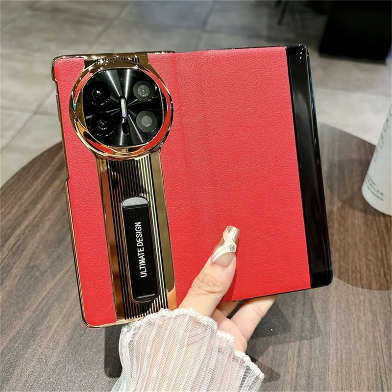 Pour Huawei Mate X6 Étui avec Support en Cuir + PC Coque de Protection pour Téléphone - Blanc