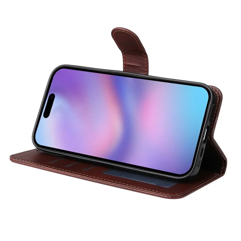 ENKAY HAT PRINCE Чехол-кошелек из телячьей кожи для iPhone 17 с подставкой и толстой защитной пленкой / Ремешок - Коричневый