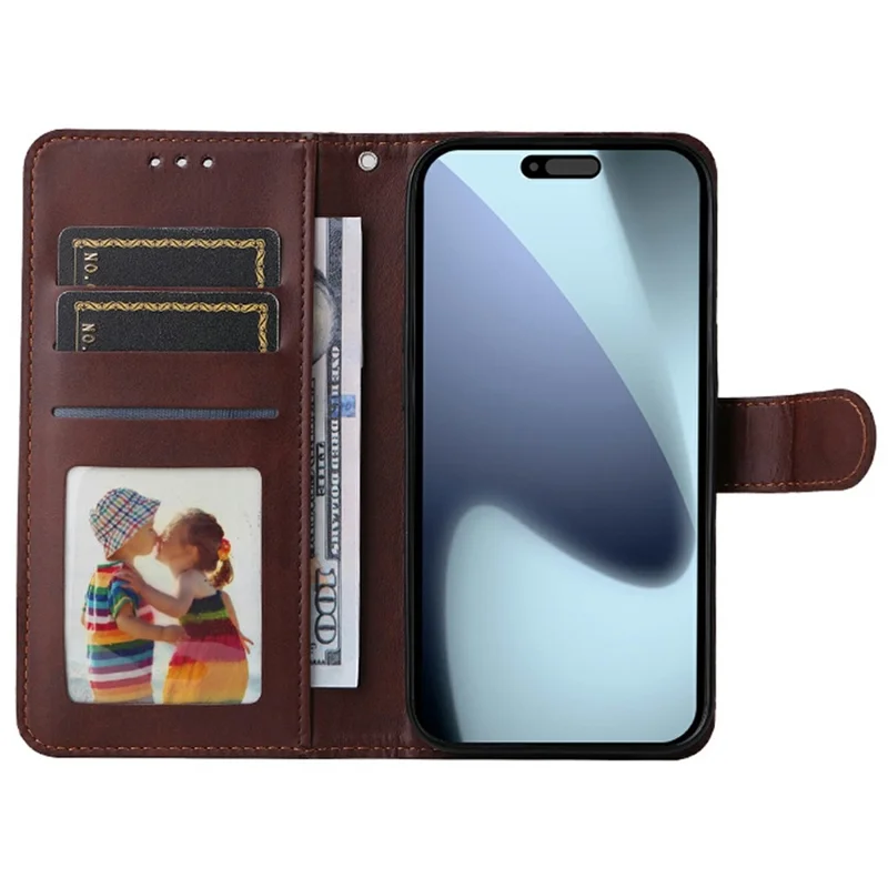 ENKAY HAT PRINCE Pour iPhone 17 Pro Étui Portefeuille en Cuir de Veau Texture Support de Téléphone avec Film de Protection Écran Épais / Lanière - Marron
