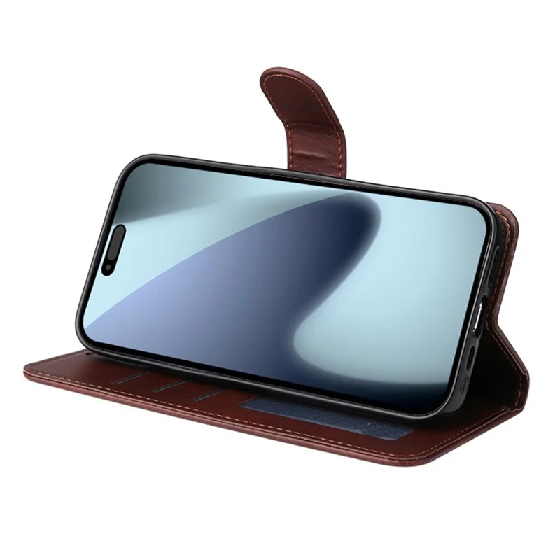 ENKAY HAT PRINCE Pour iPhone 17 Pro Étui Portefeuille en Cuir de Veau Texture Support de Téléphone avec Film de Protection Écran Épais / Lanière - Marron