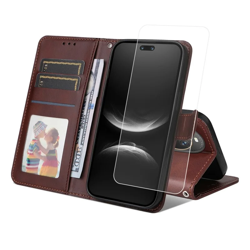 ENKAY HAT PRINCE Funda Tipo Cartera para Huawei nova 14 Ultra 5G de Cuero con Textura de Ternero, Soporte para Teléfono y Película Hidrogel / Correa - Marrón