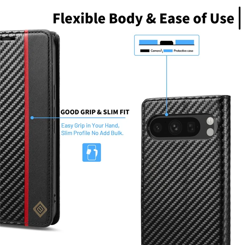 LC.IMEEKE Für Google Pixel 10 Pro / Pixel 10 Geldbörsen-Hülle mit Karbonfaser-Textur Leder Handyhülle - Vertikale Streifen