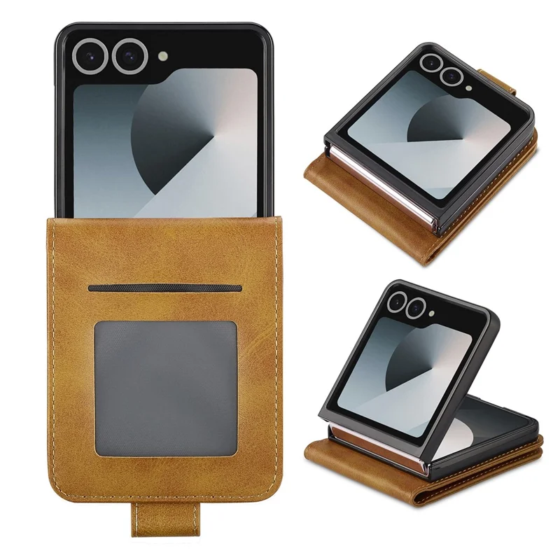 LC.IMEEKE Handyhülle für Samsung Galaxy Z Flip7 5G mit Kartenhalter, Kalbleder-Optik, Klapp-Design - Gelb