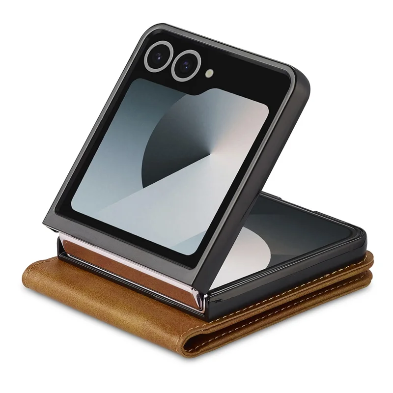 LC.IMEEKE Handyhülle für Samsung Galaxy Z Flip7 5G mit Kartenhalter, Kalbleder-Optik, Klapp-Design - Gelb
