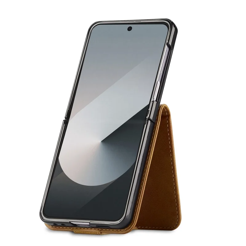 LC.IMEEKE Handyhülle für Samsung Galaxy Z Flip7 5G mit Kartenhalter, Kalbleder-Optik, Klapp-Design - Gelb