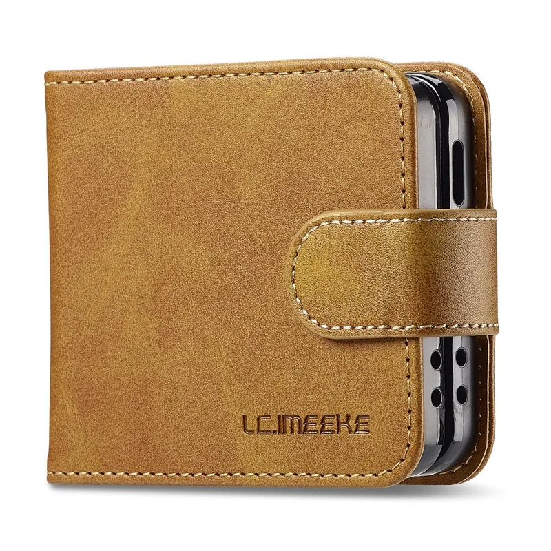 LC.IMEEKE Handyhülle für Samsung Galaxy Z Flip7 5G mit Kartenhalter, Kalbleder-Optik, Klapp-Design - Gelb
