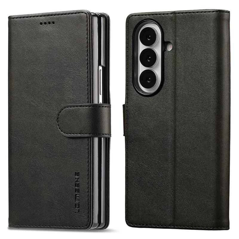 LC.IMEEKE для Samsung Galaxy Z Fold7 5G Чехол из телячьей кожи с текстурой, подставка-кошелек, чехол для телефона - Черный