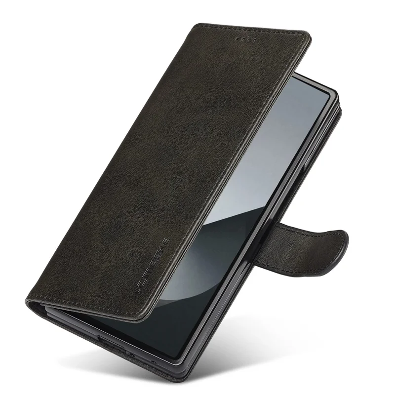 LC.IMEEKE для Samsung Galaxy Z Fold7 5G Чехол из телячьей кожи с текстурой, подставка-кошелек, чехол для телефона - Черный