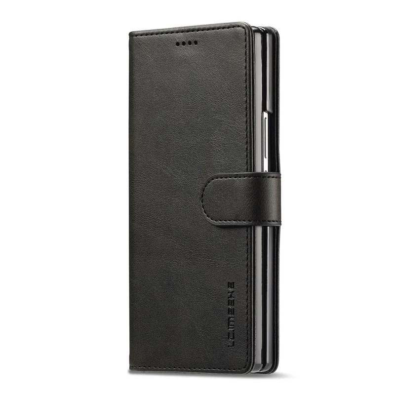 LC.IMEEKE для Samsung Galaxy Z Fold7 5G Чехол из телячьей кожи с текстурой, подставка-кошелек, чехол для телефона - Черный