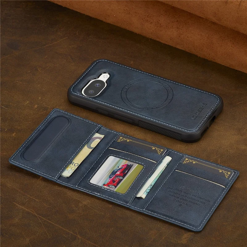 LC.IMEEKE L5 Magnetische Lederhülle für Google Pixel 9a mit abnehmbarem Kartenhalter - Blau