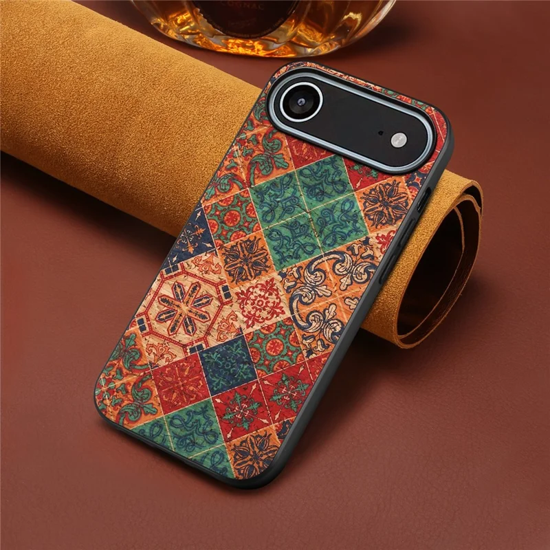 Capa de Ar para iPhone 17 com Estampa Floral - Couro PU + PC + TPU - Inverno / Azul