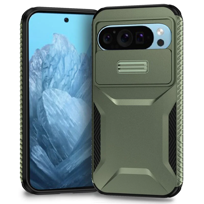 Pour Google Pixel 10 Pro / Pixel 9 Pro Étui Camshield TPU + PC Coque de téléphone Bords antidérapants - Vert
