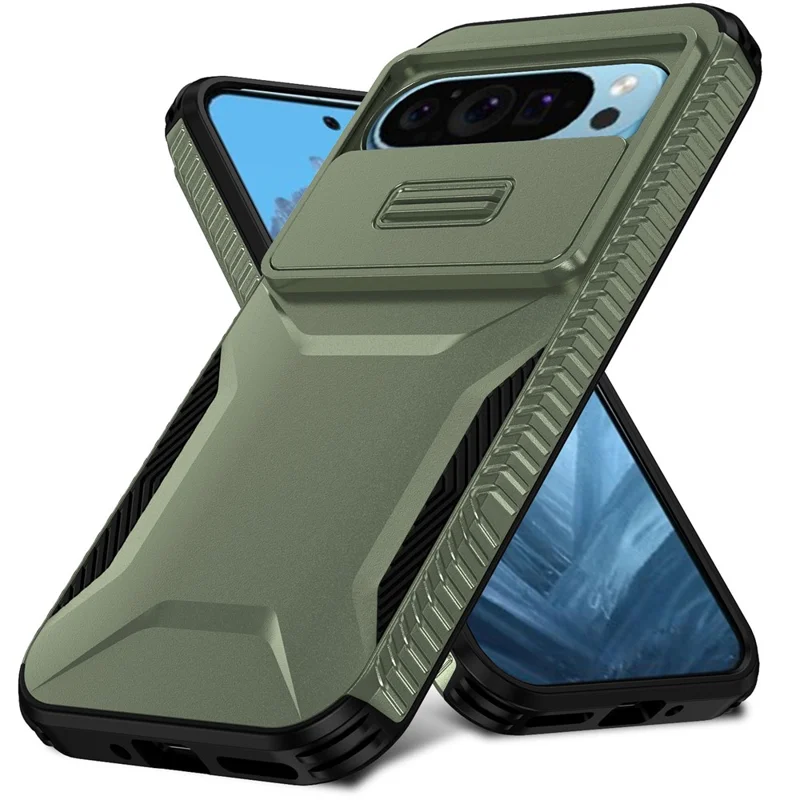 Pour Google Pixel 10 Pro / Pixel 9 Pro Étui Camshield TPU + PC Coque de téléphone Bords antidérapants - Vert