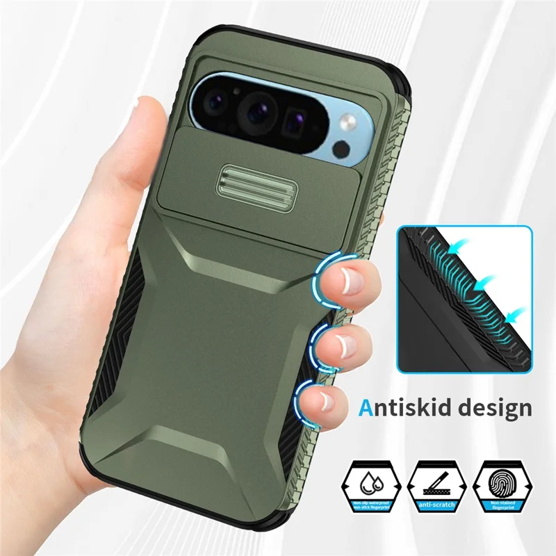 Pour Google Pixel 10 Pro / Pixel 9 Pro Étui Camshield TPU + PC Coque de téléphone Bords antidérapants - Vert