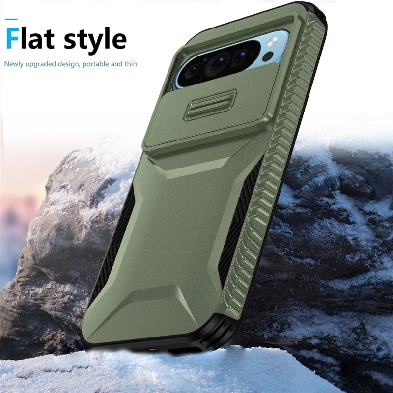 Pour Google Pixel 10 Pro / Pixel 9 Pro Étui Camshield TPU + PC Coque de téléphone Bords antidérapants - Vert