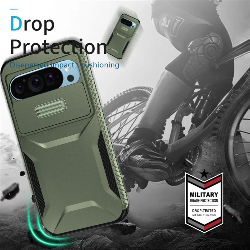Pour Google Pixel 10 Pro / Pixel 9 Pro Étui Camshield TPU + PC Coque de téléphone Bords antidérapants - Vert