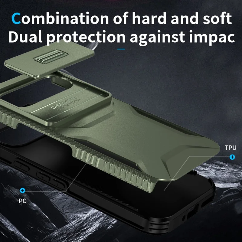 Pour Google Pixel 10 Pro / Pixel 9 Pro Étui Camshield TPU + PC Coque de téléphone Bords antidérapants - Vert