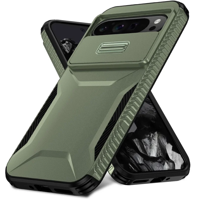 Étui Google Pixel 10 Pro XL / Pixel 9 Pro XL Camshield TPU + PC Housse de téléphone Antidérapante sur les Bords - Vert