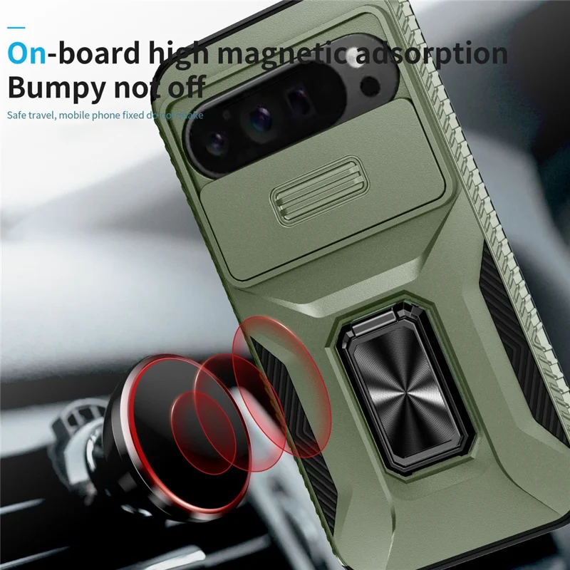 Pour Google Pixel 10 Pro XL / Pixel 9 Pro XL Étui Camshield Support Kickstand TPU + PC Anti-Dérapant Coque de Téléphone - Vert