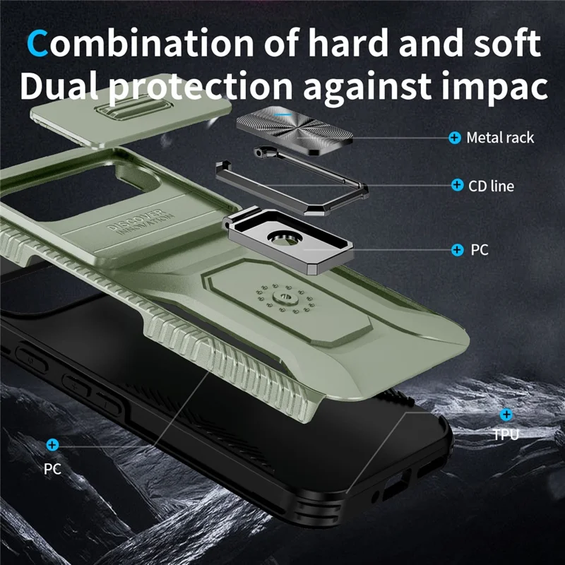 Pour Google Pixel 10 Pro XL / Pixel 9 Pro XL Étui Camshield Support Kickstand TPU + PC Anti-Dérapant Coque de Téléphone - Vert