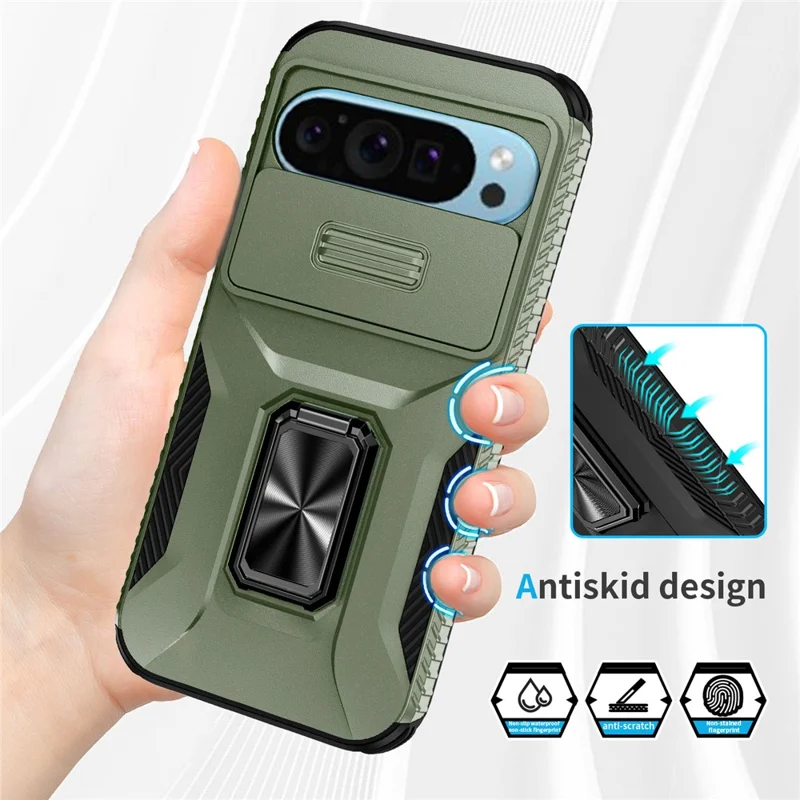 For Google Pixel 10 Pro / Pixel 9 / 9 Pro Case Camshield Kickstand TPU + PC Anti-Slip Phone Cover - Green